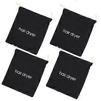Black Hair Dryer Storage Bags for Travel 4Pcs Drawstring Cloth Hair Dryer Holders