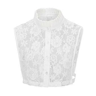 Fake Collar, White Lace Detachable Collars for Women, Elegant Half False Shirt Blouse Collar with Pleated Stand Neck, Vintage Floral Sheer Faux Dickey