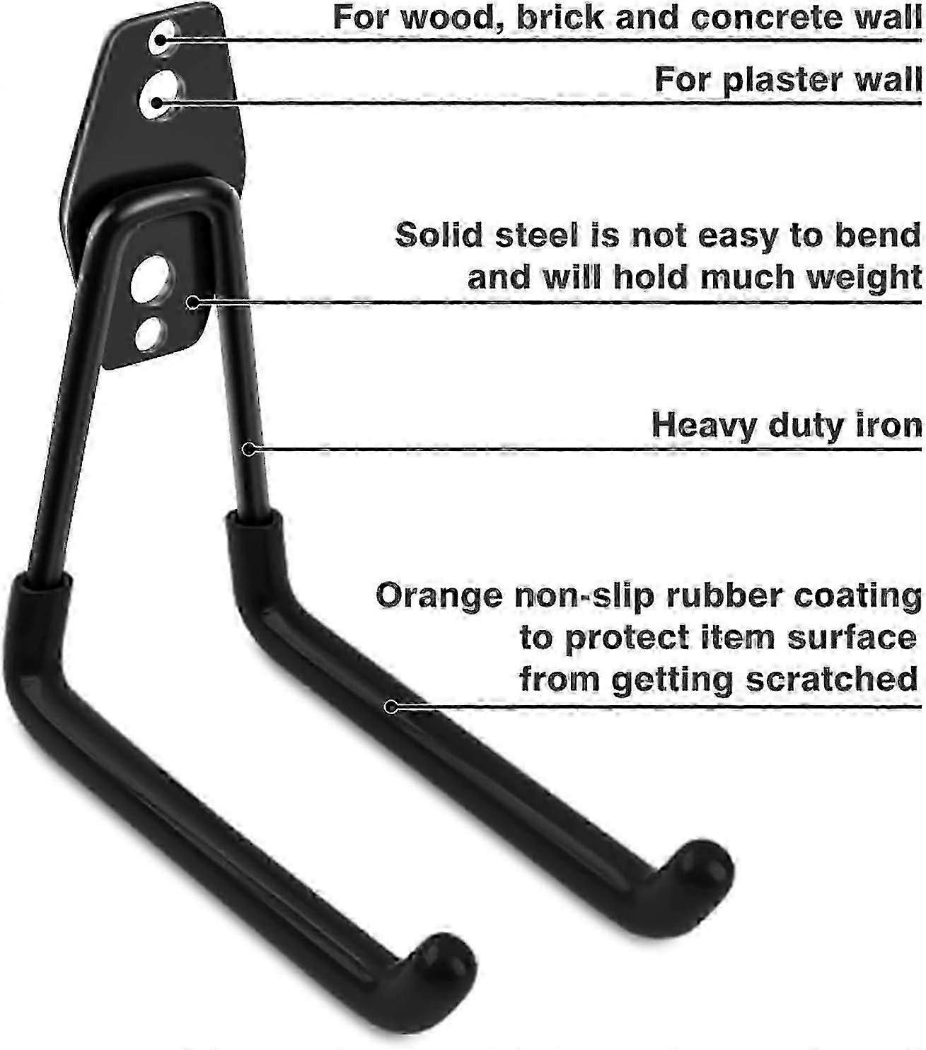 (Black) Multi-functional hook, 5 U-shaped tool hooks, with anti-slip function,x