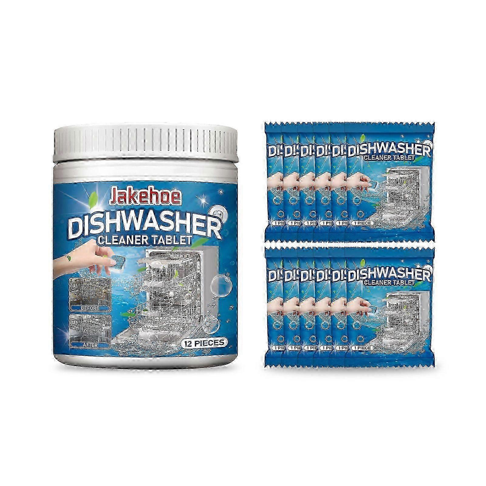 Dishwasher Cleaning Tablets - Effervescent, Degreasing, Deodorizing & Descaling for Kitchenware (12 Tablets)
