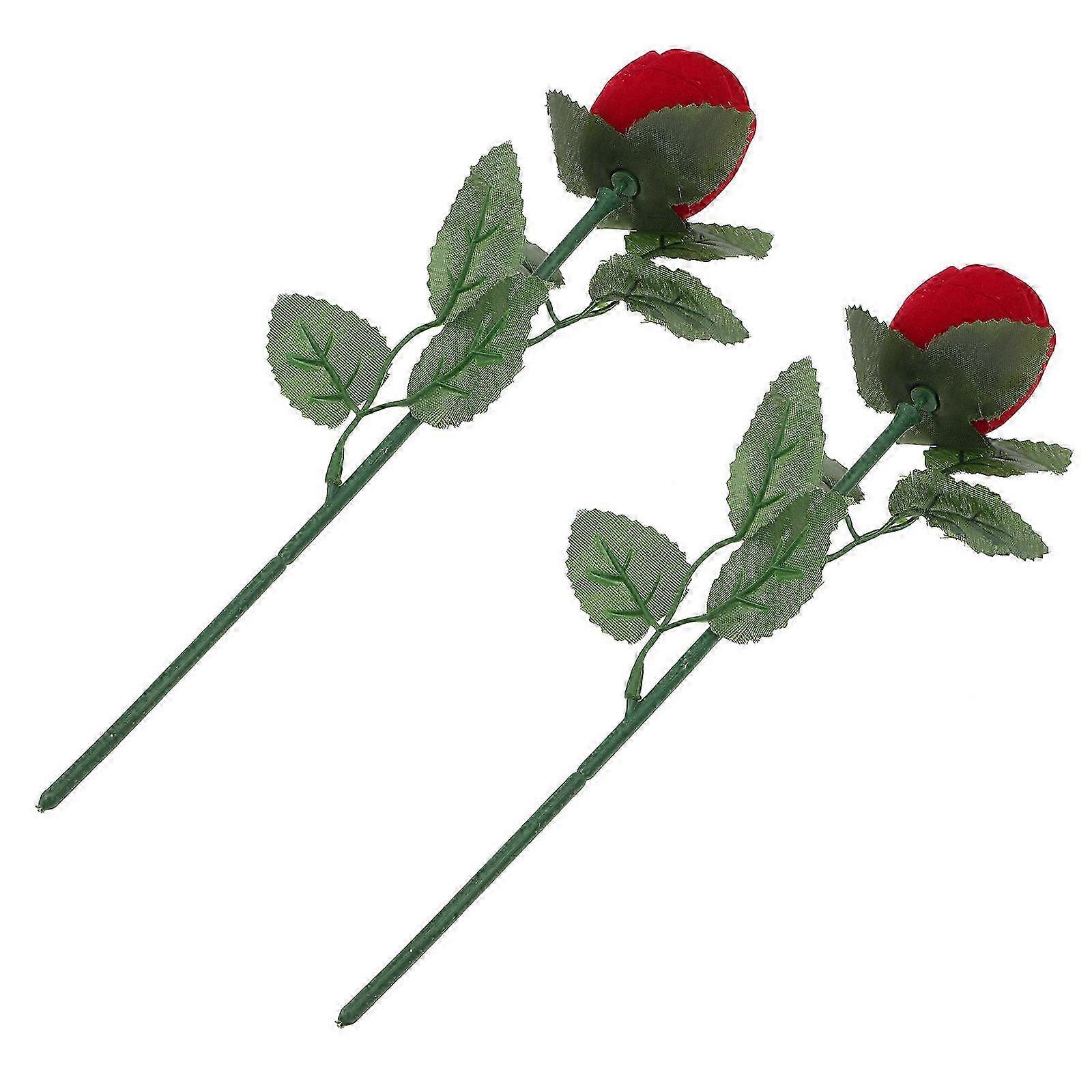 2pcs Delicate Rose Designed Ring Storage Boxes Ring Holders for Valentine (Red)