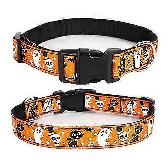 Halloween Dog Collar Size M, Adjustable Nylon Pet Costume with D-Ring for Leash, Cute Pattern Accessory OCS
