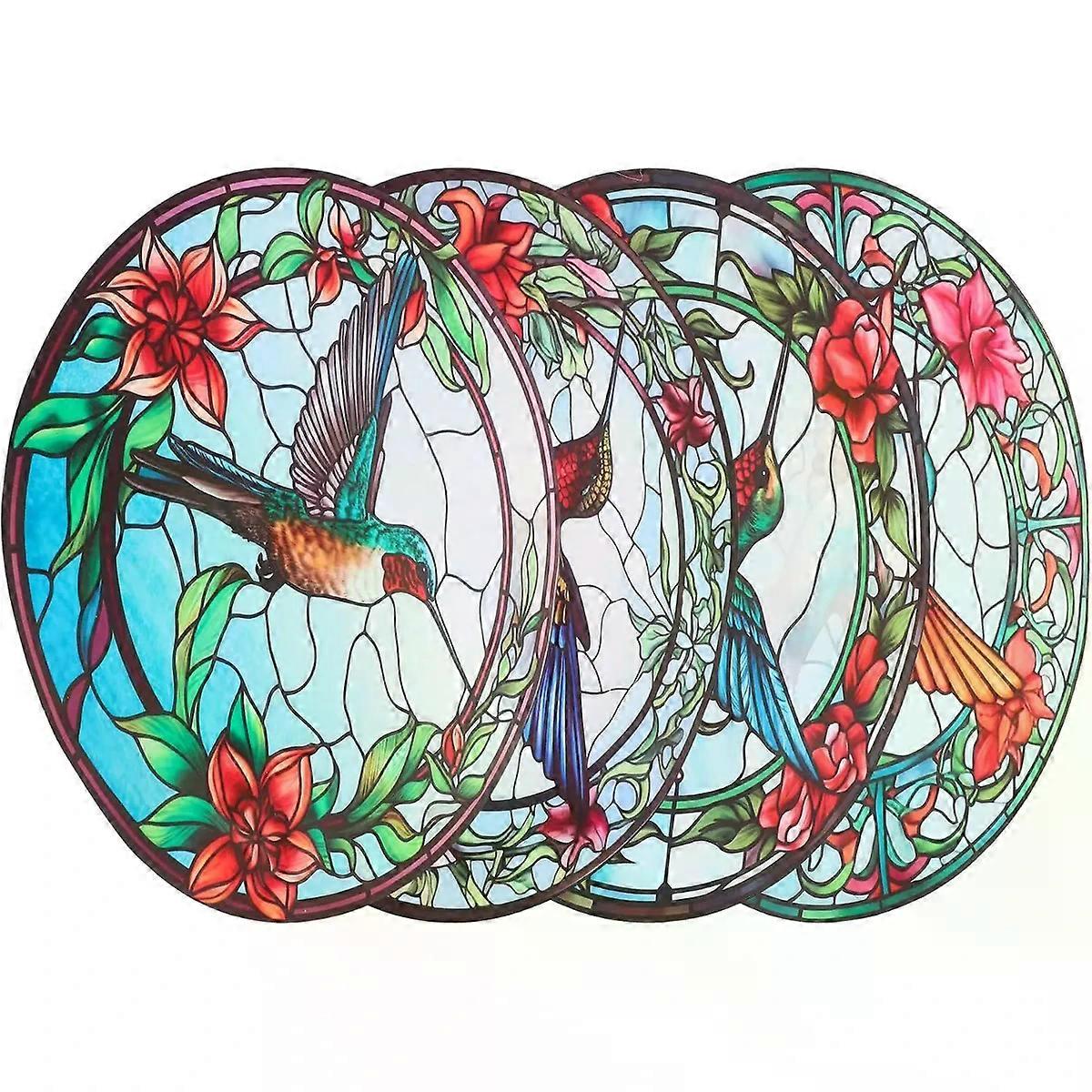 4 Sheets PVC Window Clings with Hummingbird Pattern for Glass
