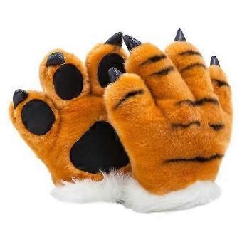 Simulation Tiger/Panda Paw Plush Gloves Striped Fluffy Animal Stuffed Toys Padded Hand Warmer Halloween Cosplay Costume Mitten Seasonal Party Acces...