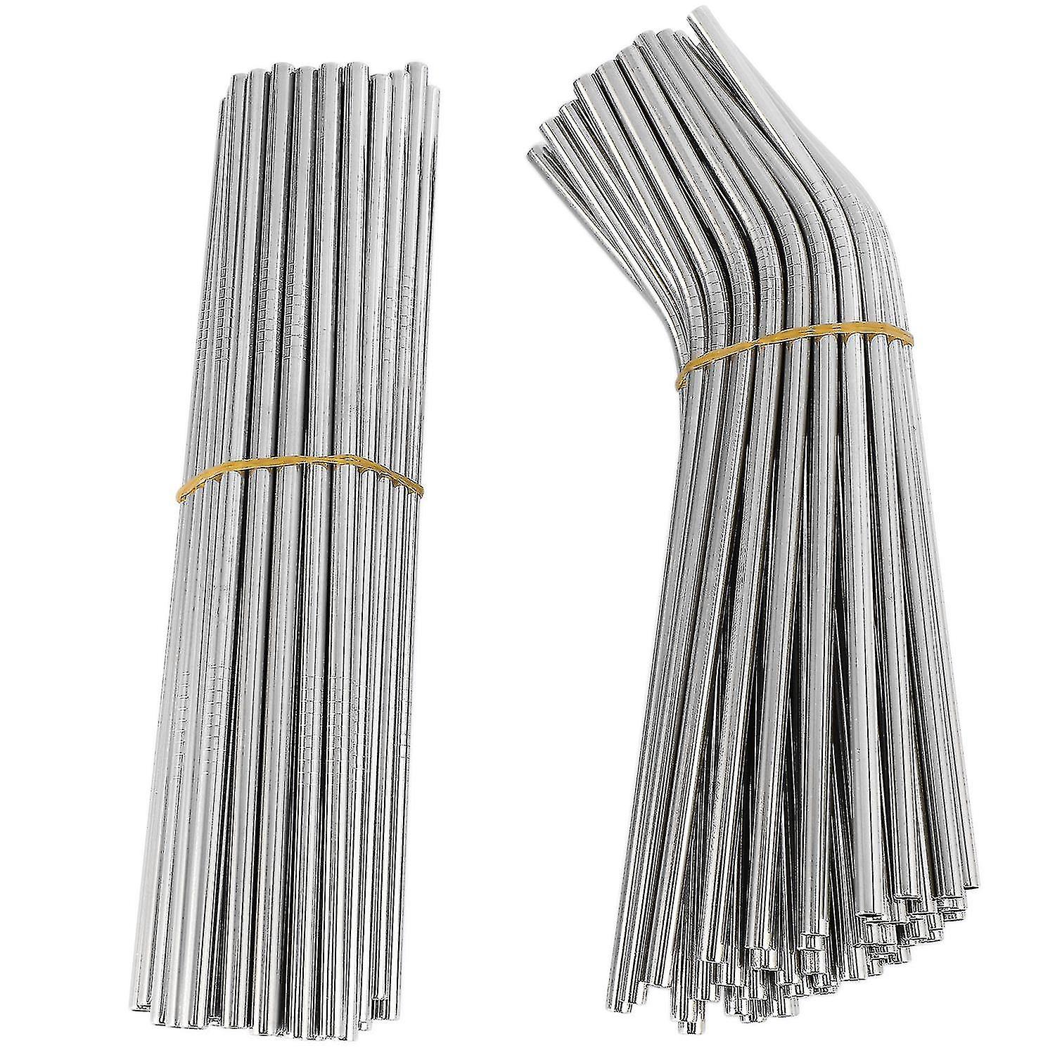 100 stk. metallsugerør kan gjenbrukes, 304 rustfritt stål drikkevannsrør 215 mm x 6 mm buet streng