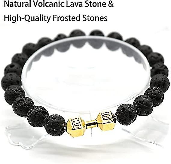 CTDWNT Dumbbell Bracelet For Men - Adjustable Volcanic Lava Stone Bead Bracelet For Gym & Fitness - View #7