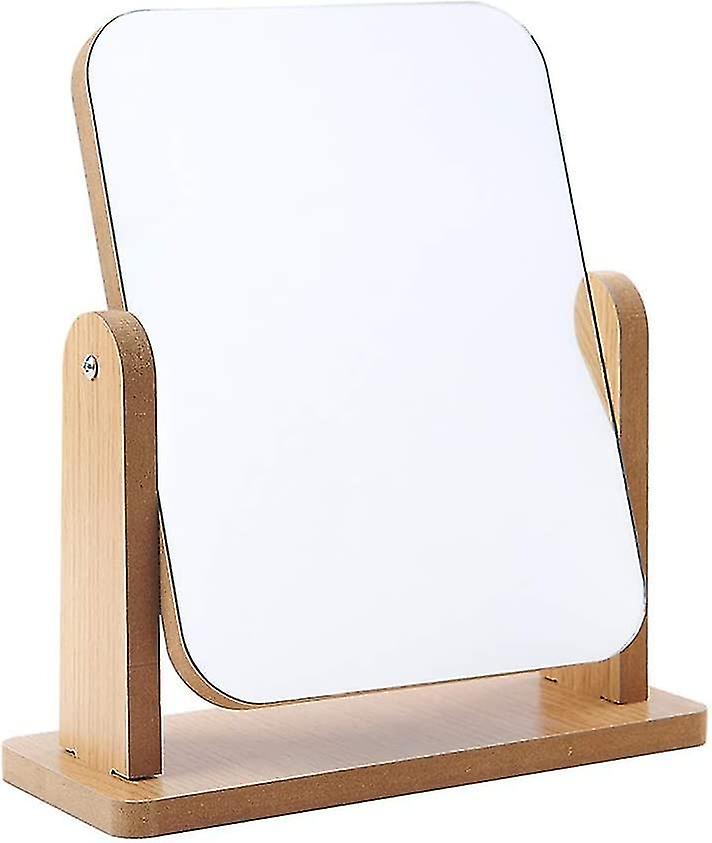 360 Degree Rotating Tabletop Vanity Mirror With Clear Wooden Desk Mirror Holder Top Free Standing