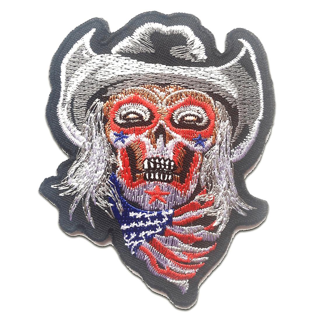 Patch - USA Cowboy Skeleton - white - 7.7 x 9.8 cm - Iron-on patch