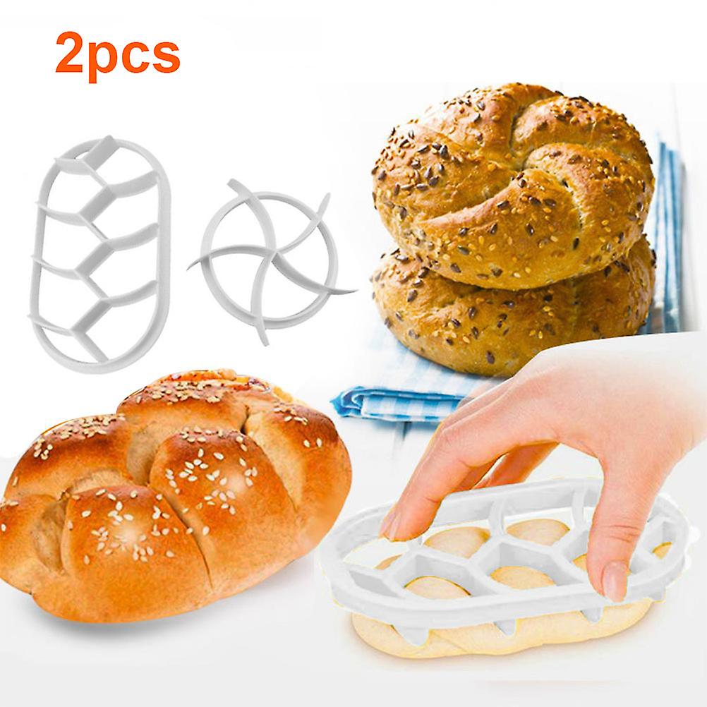 2PCS DIY Bread Stencil Cutter Set Oval Shape Round Shape White Plastic Durable Lightweight Baking Tools for Creating Bread Pattern
