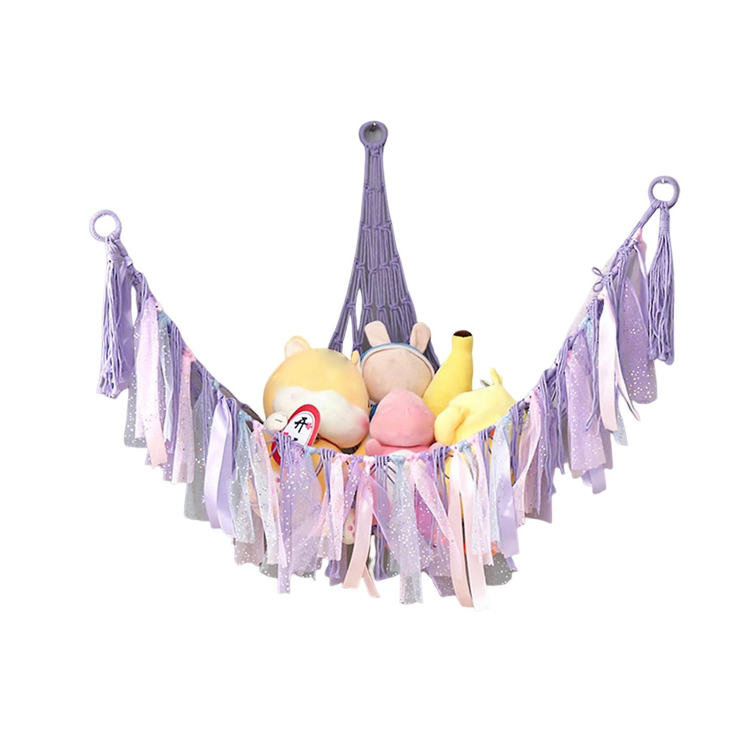 Storage Hammock Handmade Save Space Cotton Rope Stuffed Animal Plush Toy Net Bag with LED Light Home