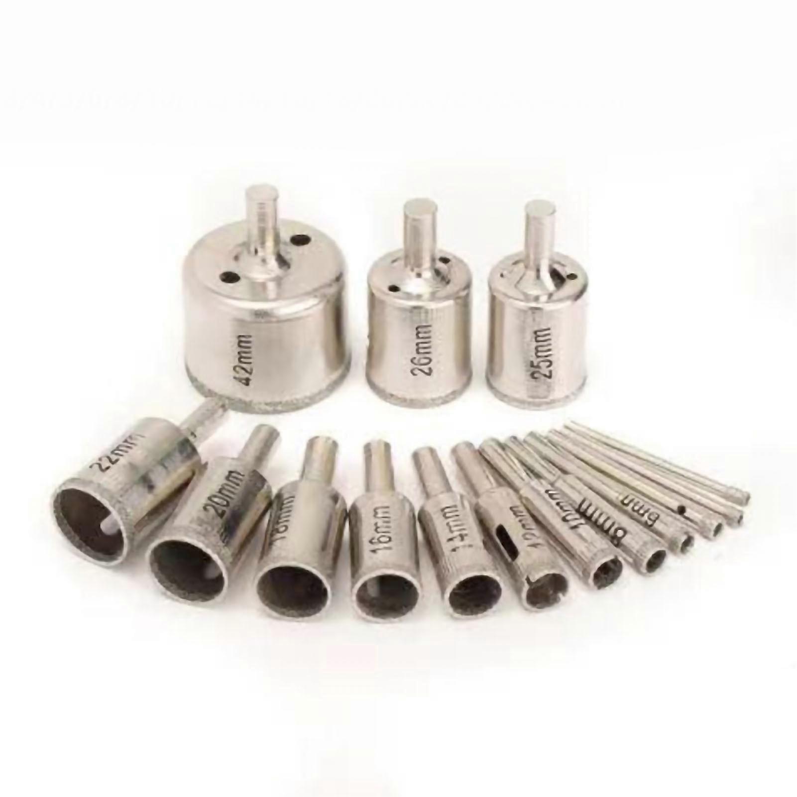 15PCS Diamond Hole Saw Electroplating Universal Incisive Hole Saw Drill Bit Set for Glass 3 4 5 6 8 10 12 14 16 18 20 22 25 26 42mm