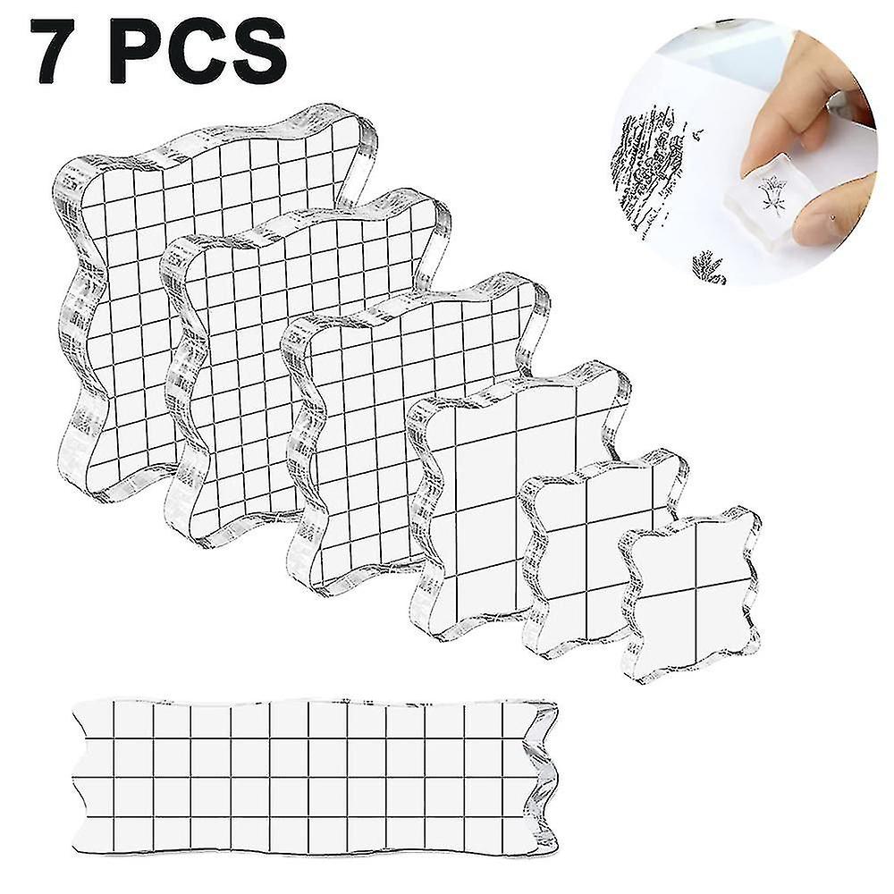 7 Pcs Acrylic Stamp Block Set, Acrylic Block With Grid Lines