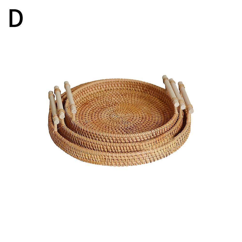 Breakfast Tray Round Wooden Trays Rattan Storage Basket Fruit