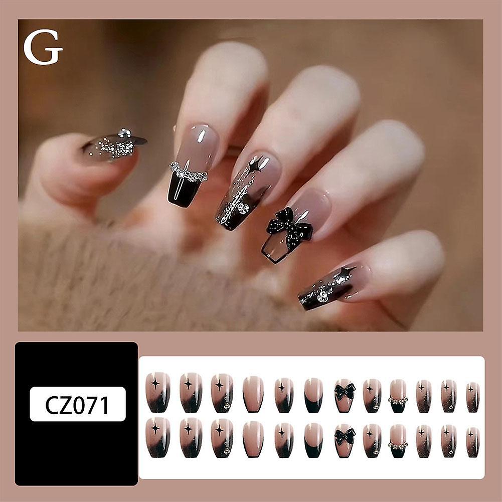 CZ071 Glitter Bowknot (G)$Diamond Nail Art False Nail Patches High-end Handmade Wearable Nail Long
