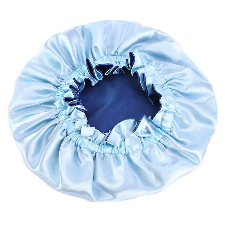 Adult Adjustable Satin Double Layer Springy Cap Blue