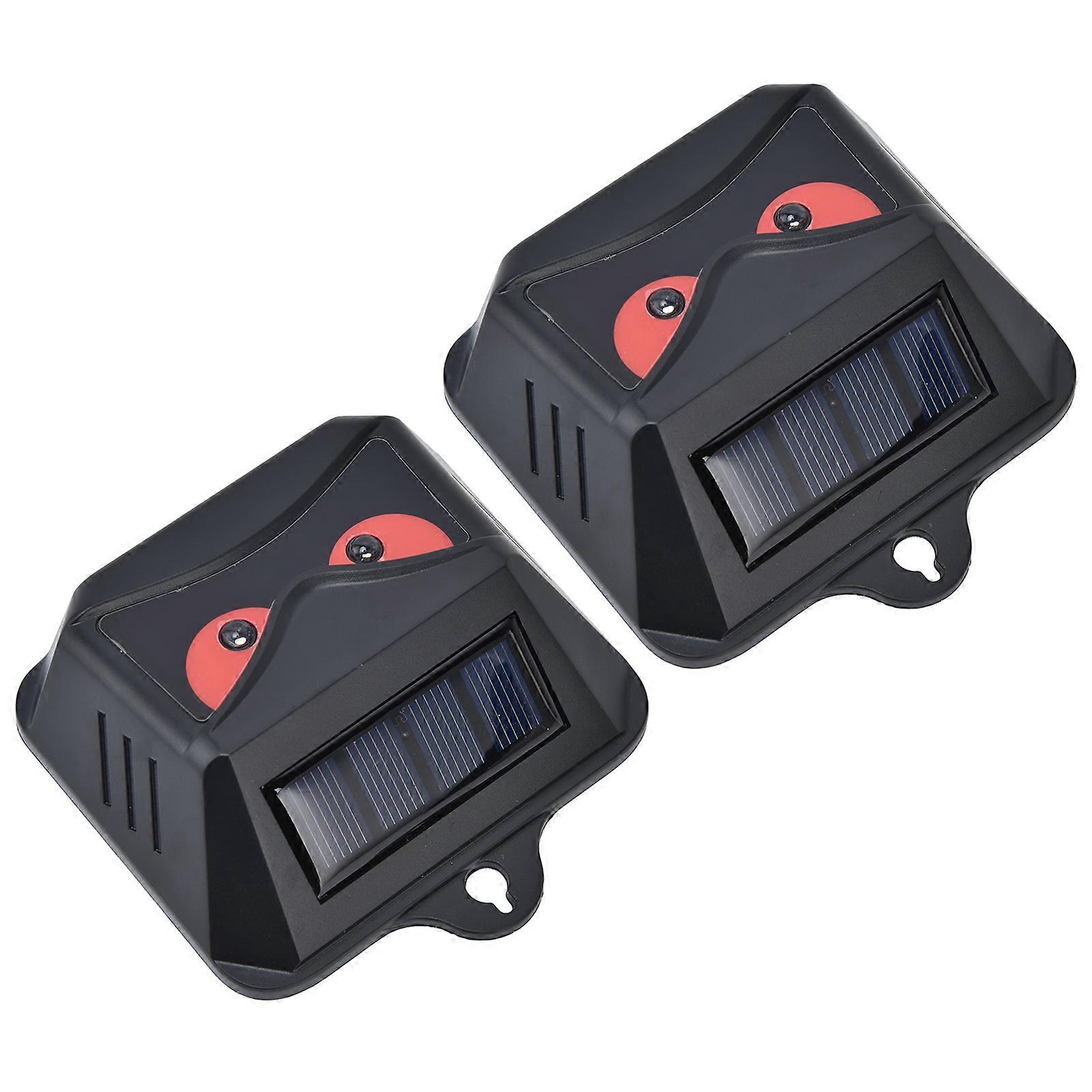 2pcs Animal Repeller Red LED Strobe Lights Waterproof Design Solar Automatic Charging ABS Housing Black Deterrent Tool