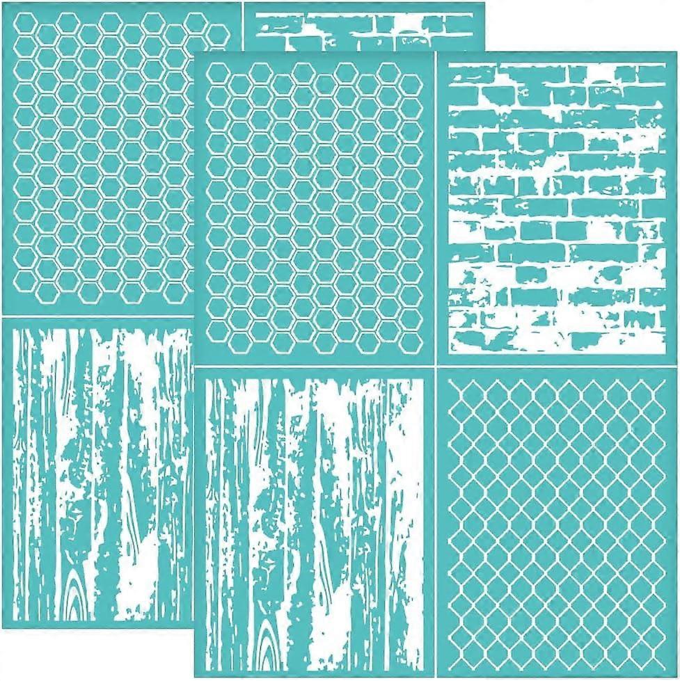 2Pcs 8.6x11 Inch Farmhouse Patterns Self-Adhesive Silk Screen Printing Stencil Honeycomb Chicken Wire Mesh Wood Grain Brick Silk Screen Stencil Mesh S