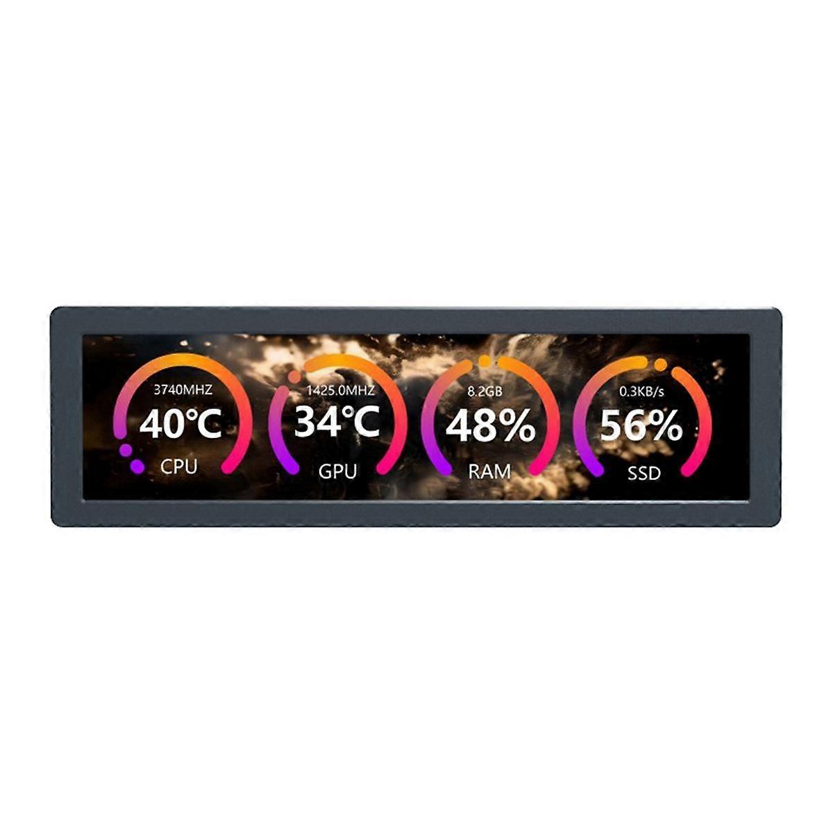 8.8 Inch USB Monitor 1920x480 PC Case Secondary Screen Desktop RGB Ambient Screen,IPS Panel, Type-C Interface Space Gray
