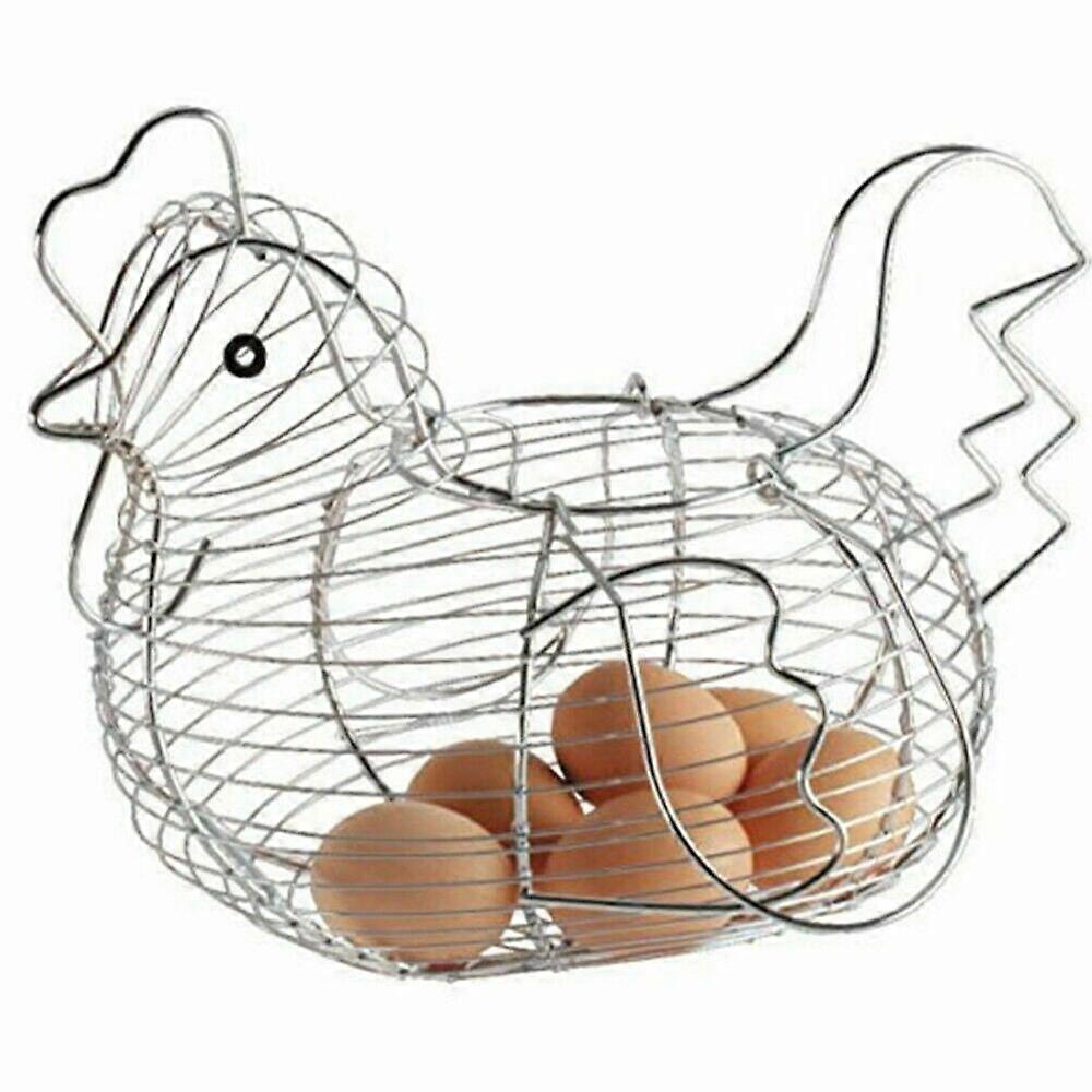 Chrome Wire Chicken Hen Egg Basket Holder Kitchen Storage Rack Eggs Container