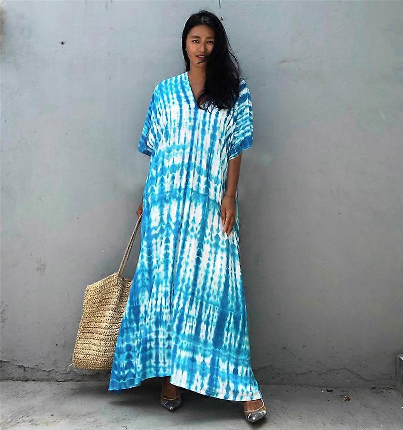 Women's Beach Blouse Printed Beach Long Dress Cover-up Dress Sundress  DN0019 | Fruugo US
