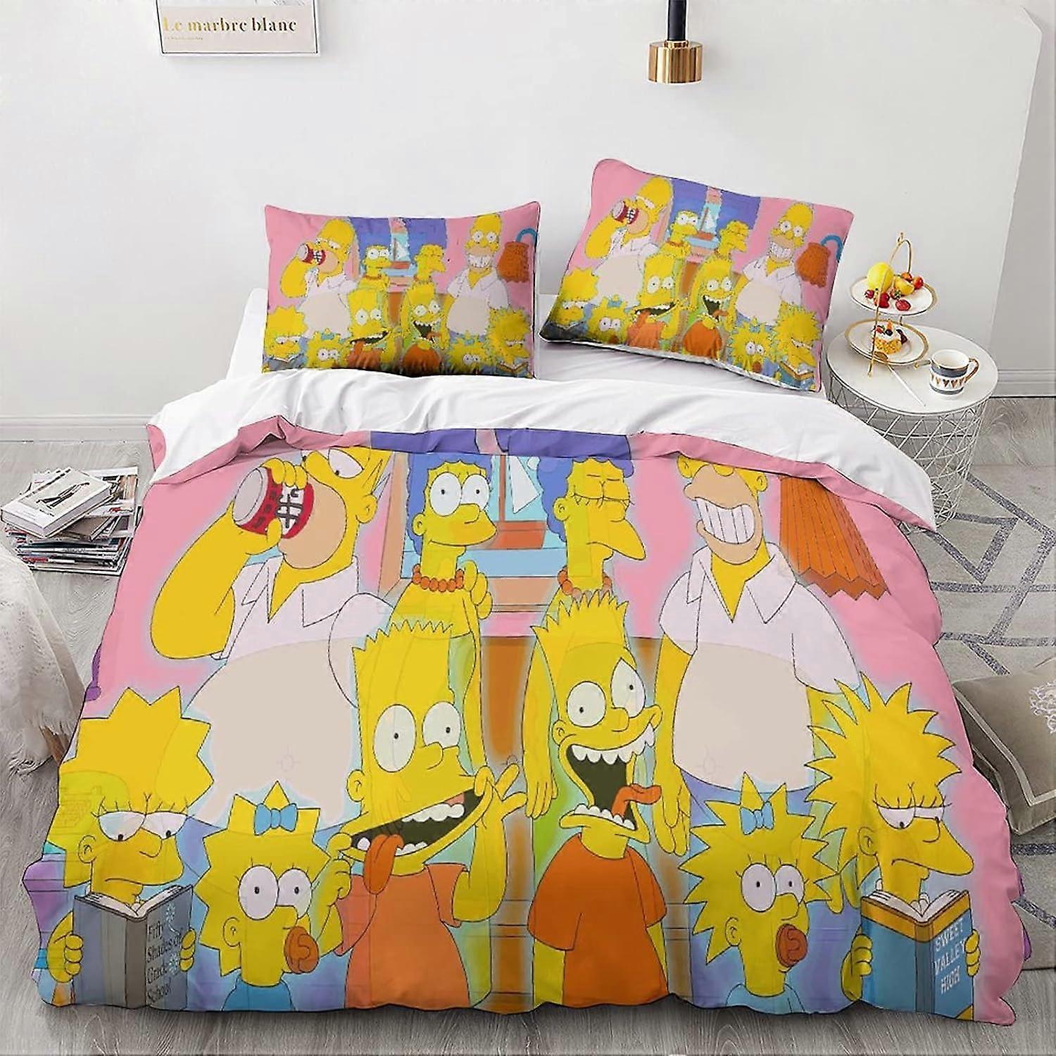 The_Simpsons Animation Characters Bedding Set with Pillowcases,AnimationSoft Microfiber Duvet Cover with Zipper Closure for King Bed 135*200 CM