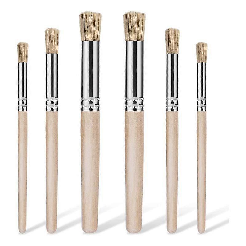 6Pcs Wooden Stencil Brushes for Painting on Wood, Natural Bristle Stencil Brush Art Brushes for Acr