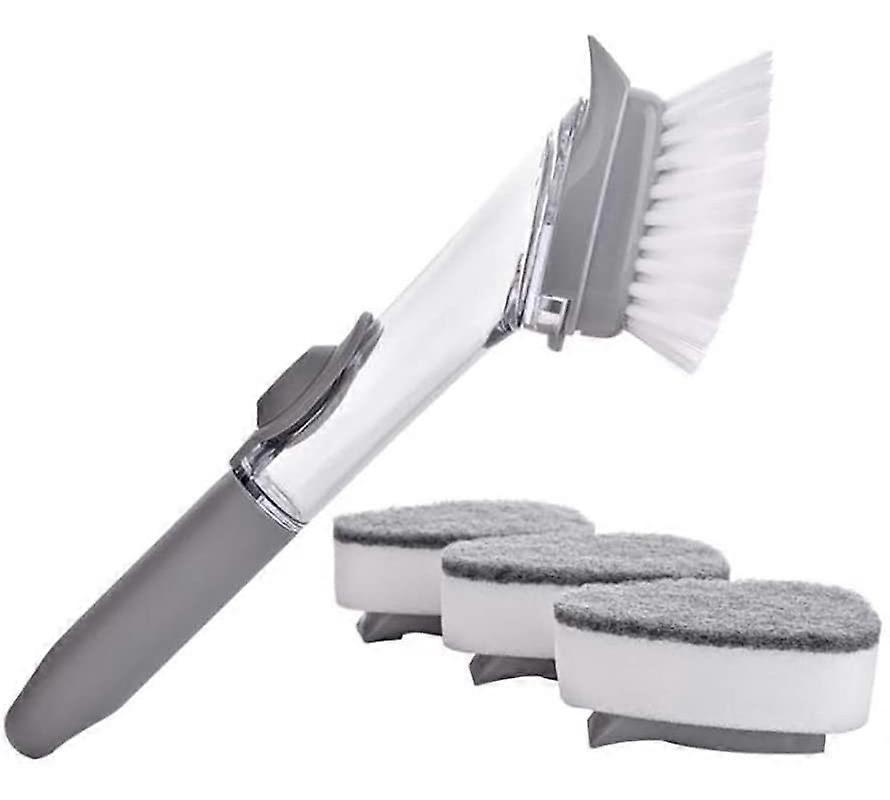 Brosse à vaisselle 3 en 1 avec distributeur de détergent - Brosse éponge intégrée