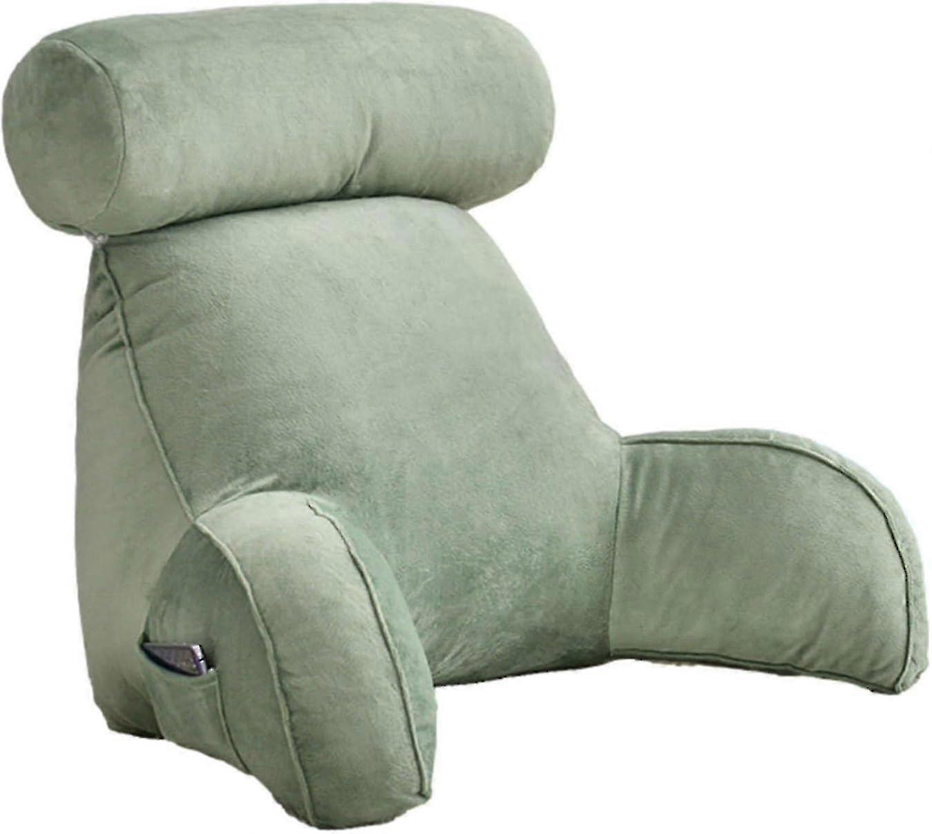 Reading Pillow, Backrest Pillow,back Rest Pillow For Sitting In Bed,large Adult Backrest With Arms,side Pockets, Detachable Neck Roll For Reading/watc