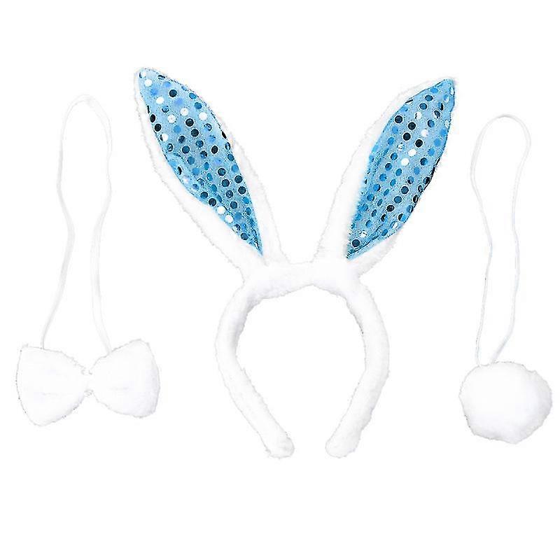 3pcs Rabbit Ear Tail Tie Set Performance Headband Decor For Girl Kid Child (Blue)