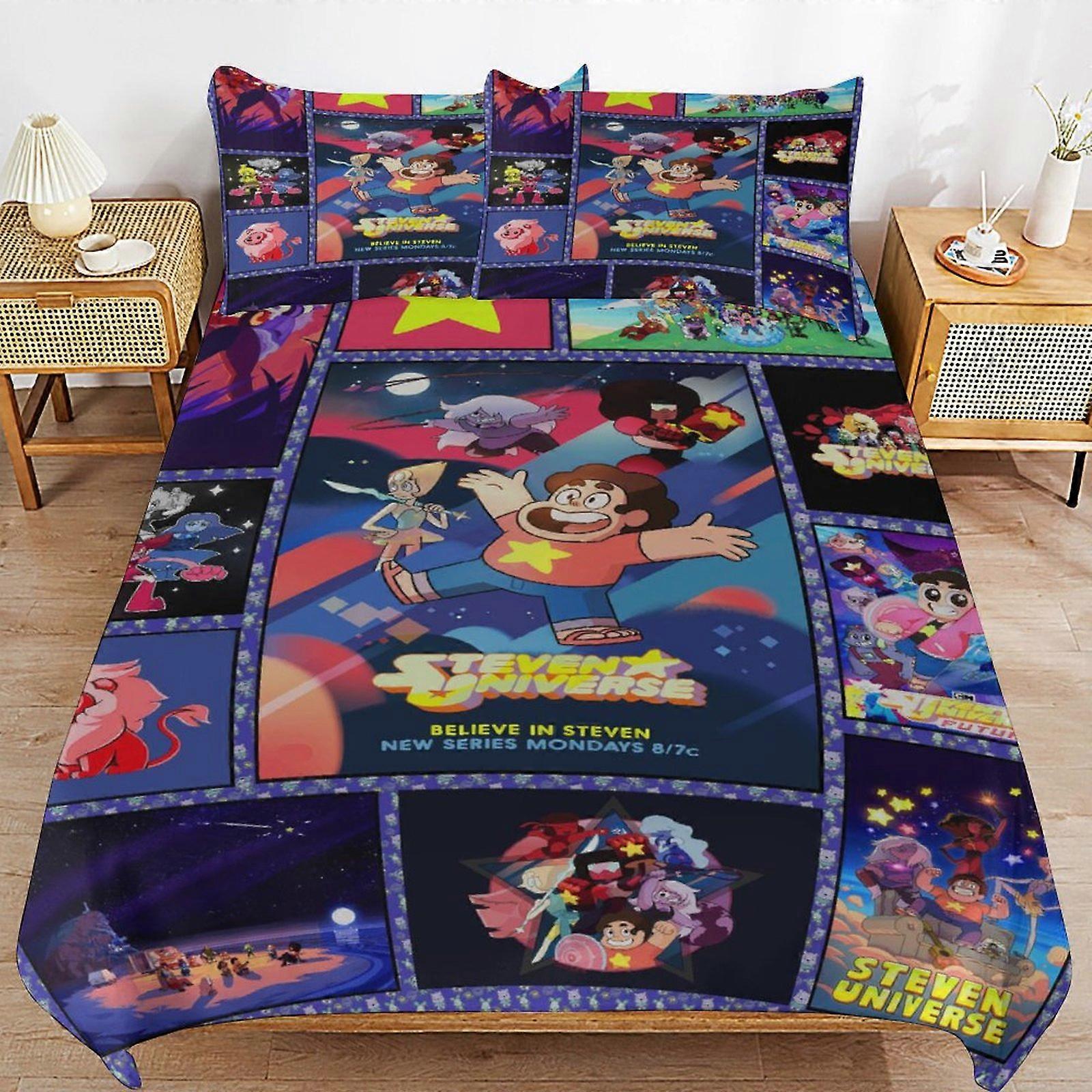 x138 Steven Universe Capa de Edredom de Cama Conjuntos de Cama de Microfibra Impressos em 3D Conjuntos de Edredom Leve de 3 Peças, 1 Capa de Edredom e 2 Fronhas para Crianças 