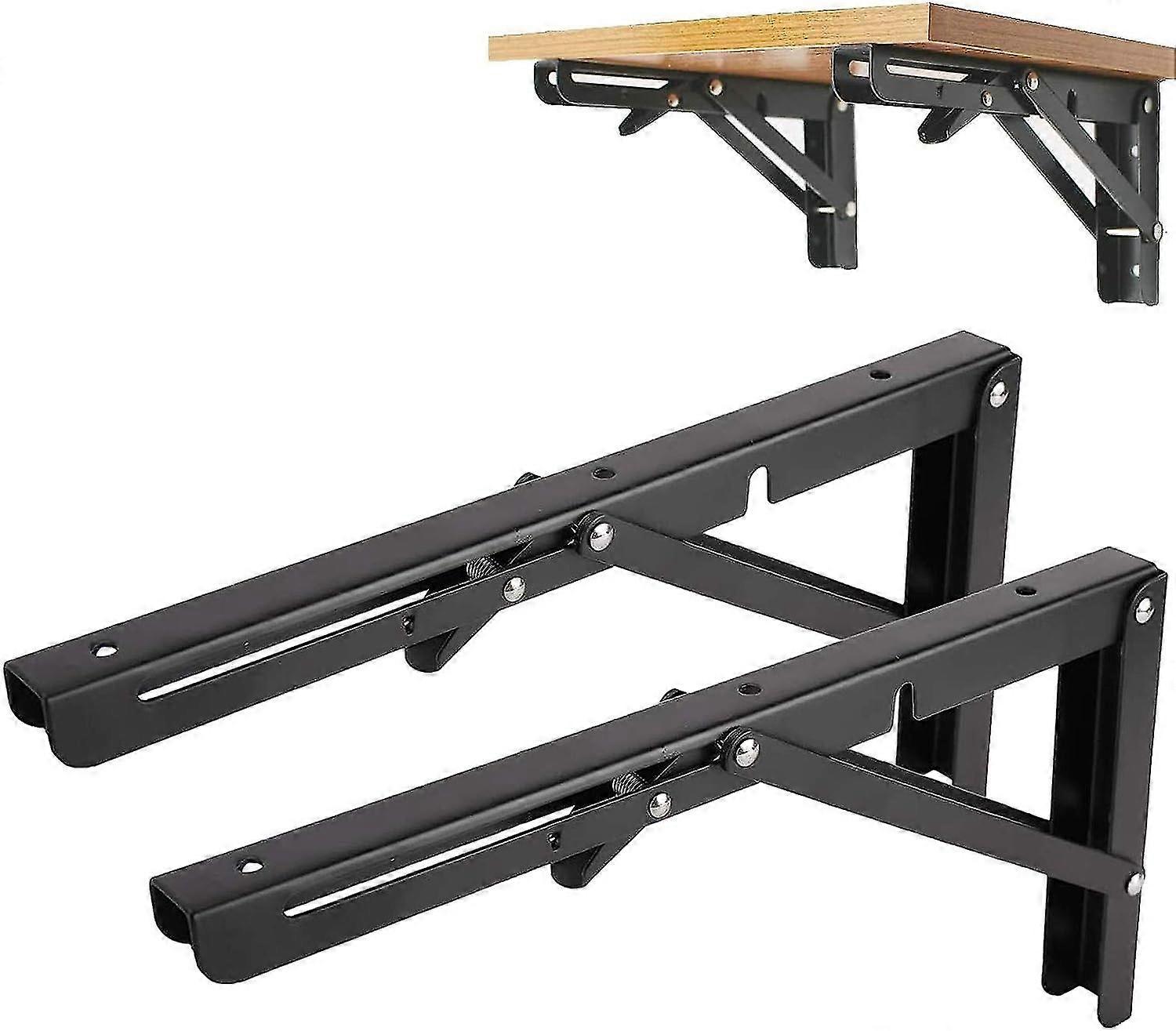 Set Of 2 Metal Wall Mounted Folding Shelf Bracket, Industrial Wall Shelf Bracket, Folding Bracket For Workbench, Garage, Kitchen, Room Decor, 68kg/150
