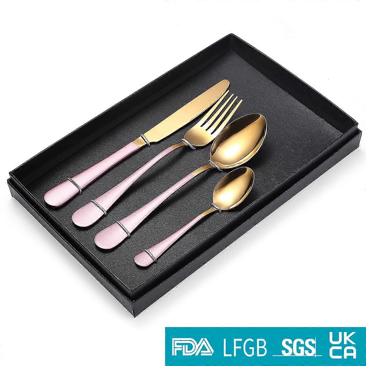 Flatware Set Stainless Steel Cutlery four-piece Tableware Set Pink Gold