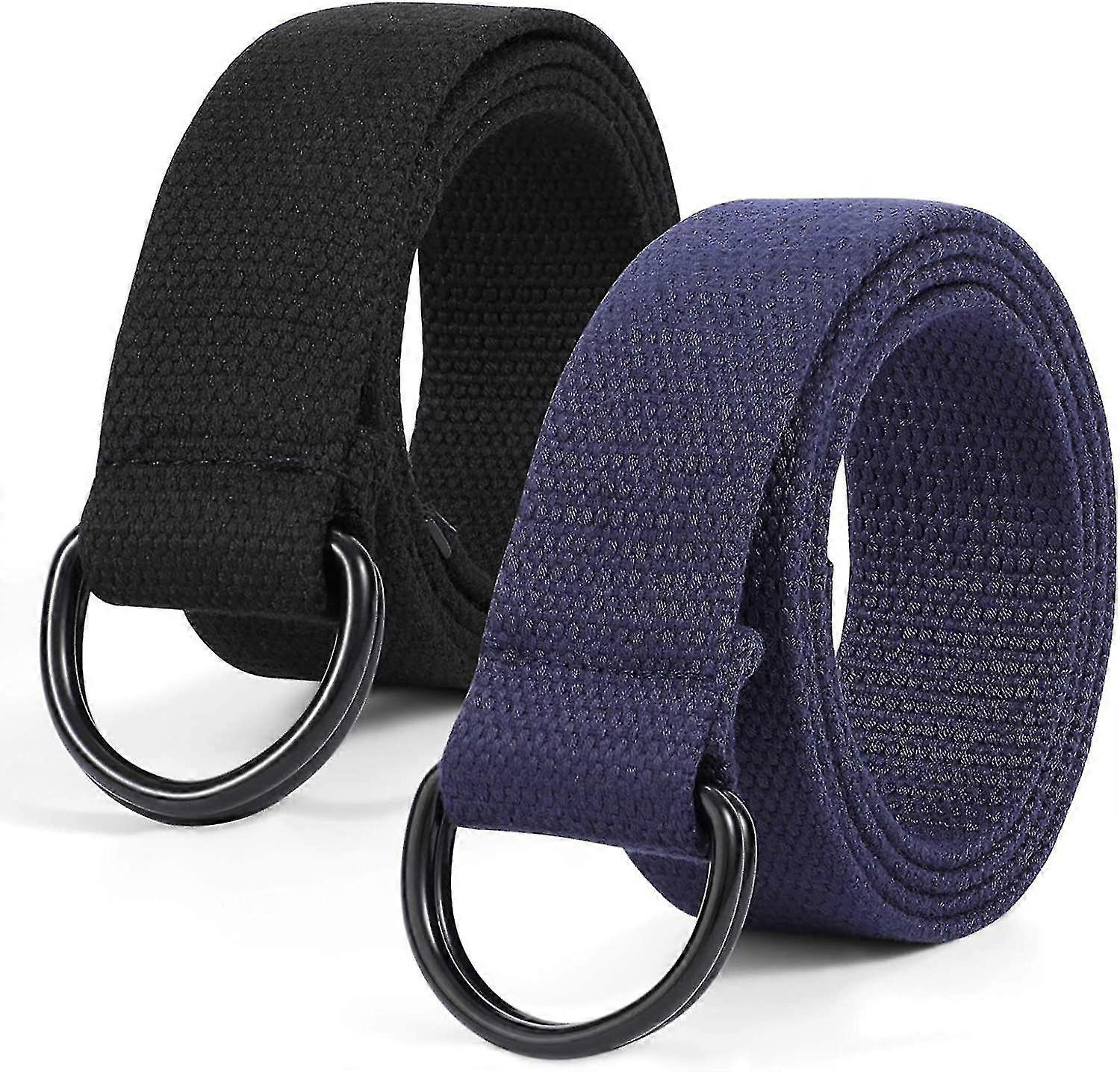 2 Pack Mens Canvas Belt With Double D-ring,durable And Adjustable Casual Web Belt