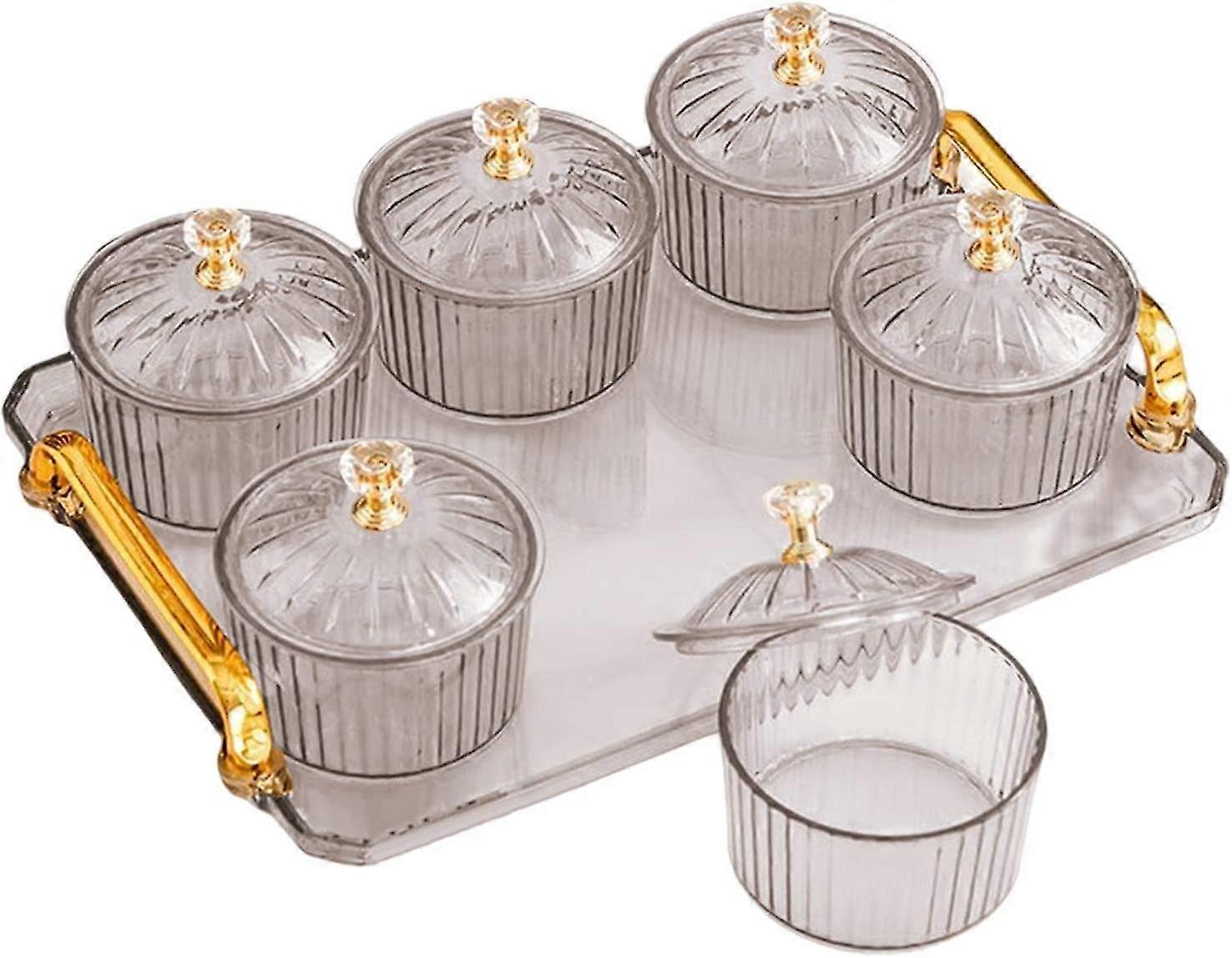 Fruit Dessert Snacks Serving Platter,6 Bowls With Lid For Appetizer, Gray