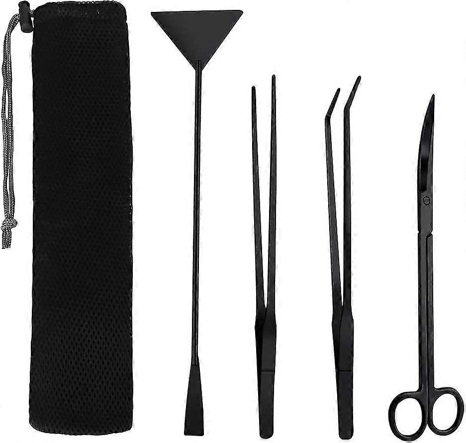 Aquarium Tools Kit,4 In 1 Long Stainless Steel Tweezers Scissor Spatula Multi Functional Aquarium Tank Tool Set For Fish And Aquatic Plants Trim Aquas