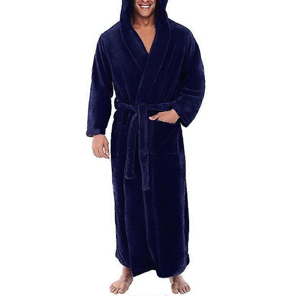 Heren Fleece Capuchon Lange Zachte Badjas -Sa