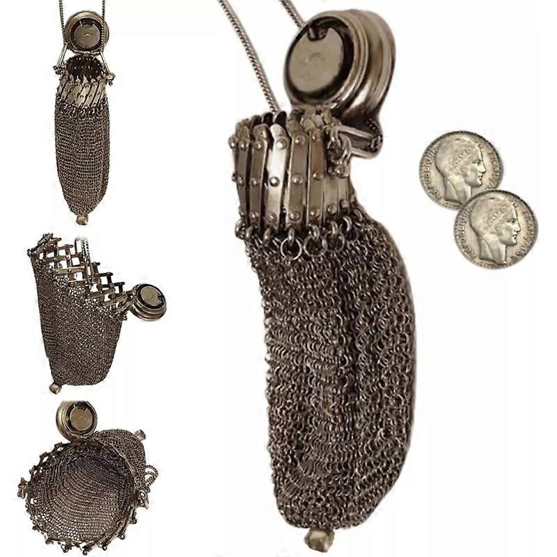 Håndlaget engelsk myntpung fra 1920-tallet, viktoriansk myntpung i sterlingsølv