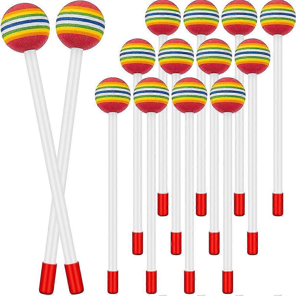 14 Pcs Lollipop Drum Mallet Sticks Round Rainbow Hammer Percussion Sticks Plastic Drumsticks For Ki