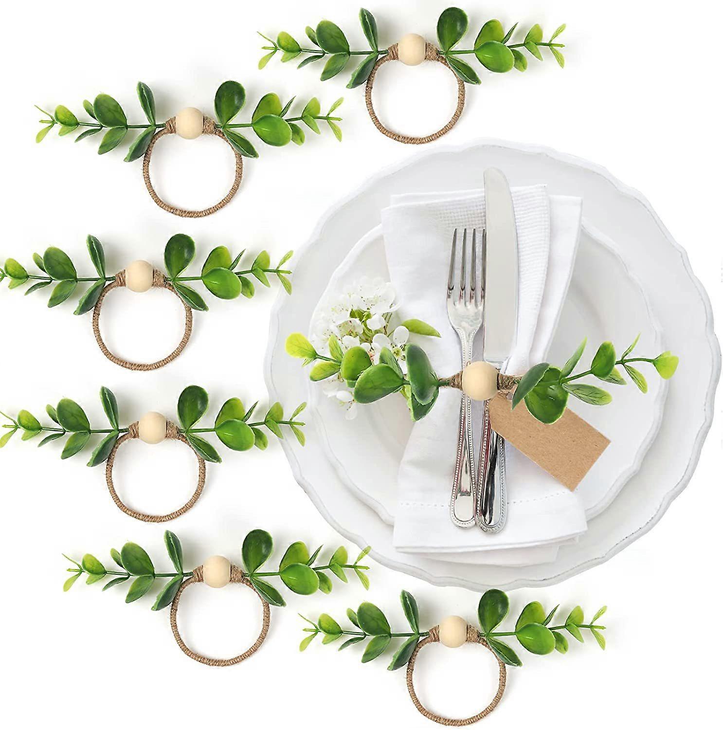 6Pcs Thanksgiving Handmade Napkin Rings Rustic Dinner Tables Setting Decora