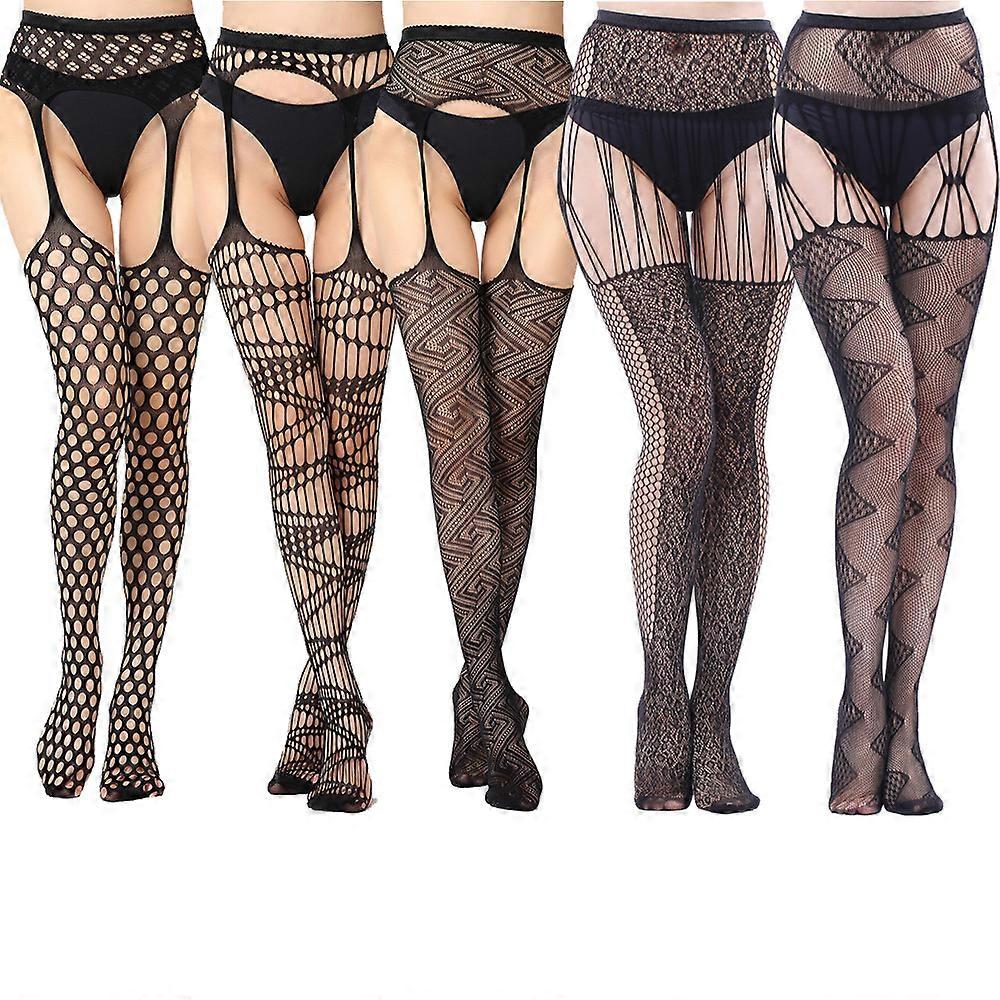 5 Pack Fishnet Ciorapi Hight Talie colanti coapsa high chilot negru Fishnets Net Ciorapi Chilot
