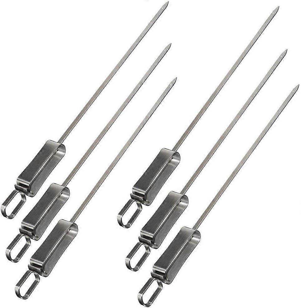 6 Pcs Barbecue Skewers, 41cm Stainless Steel Kebab Skewers with Removable Handle, Long Skewers for Meat Vegetables