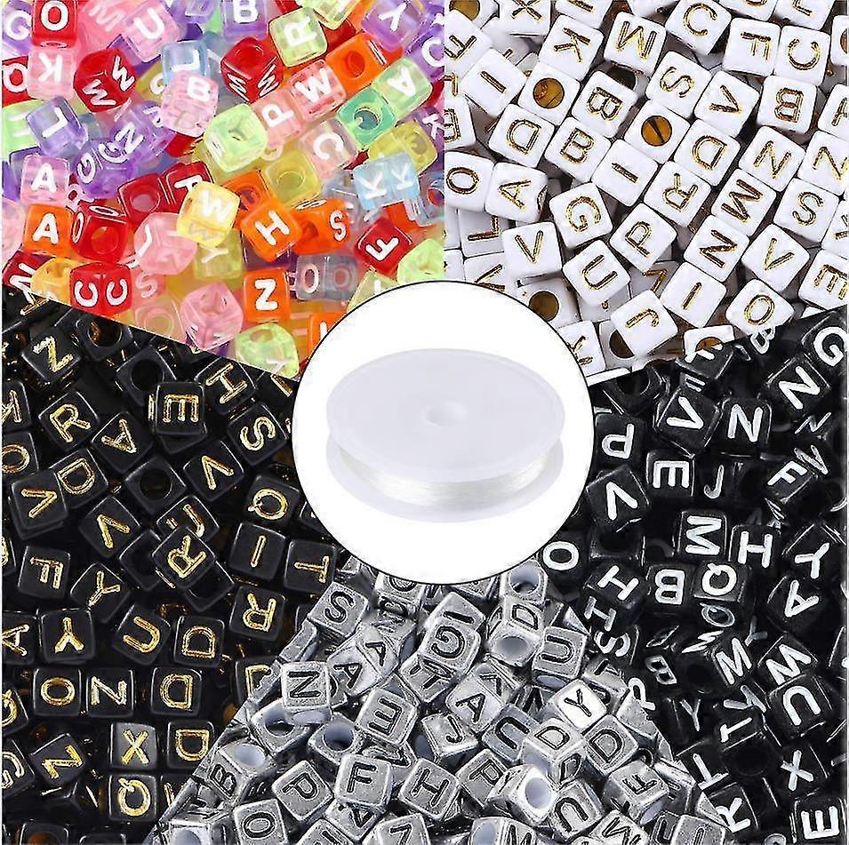 1400pcs 5 Color Acrylic Alphabet Cube Beads Letter Beads With 1 Roll 50m Crystal String Cord For Jewelry Making6mm