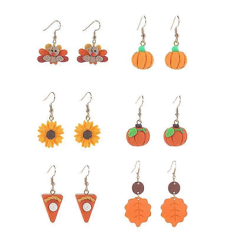 6pair Thanksgiving Day Fall Pumpkin Drop Earrings