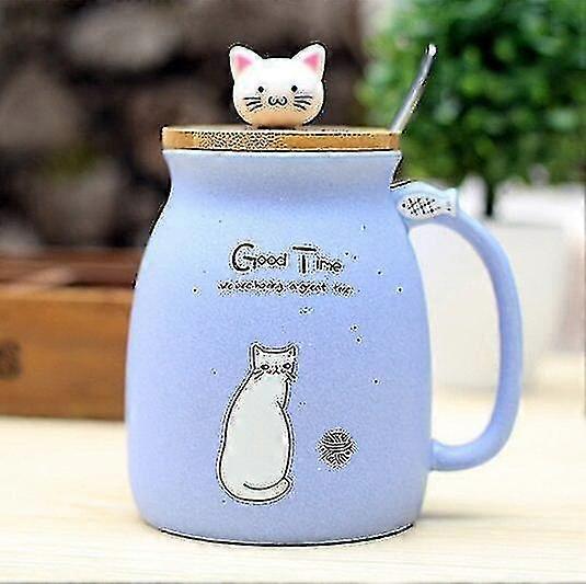 450ml Cartoon Ceramics Cat Mug With Lid And Spoon Coffee Milk Tea Mug