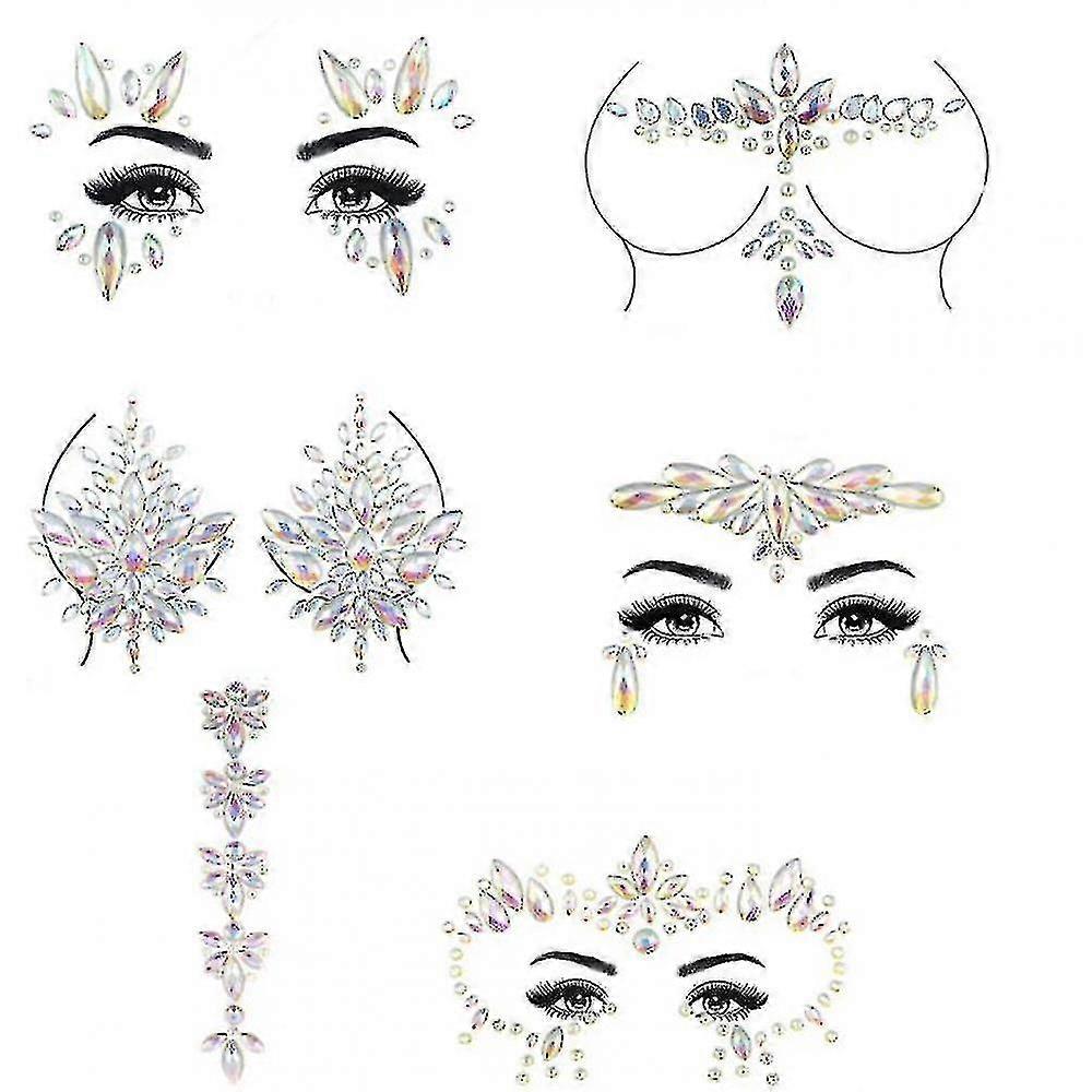 6pcs Halloween Noctilucent Face Gems Tattoo Sticker,cosplay