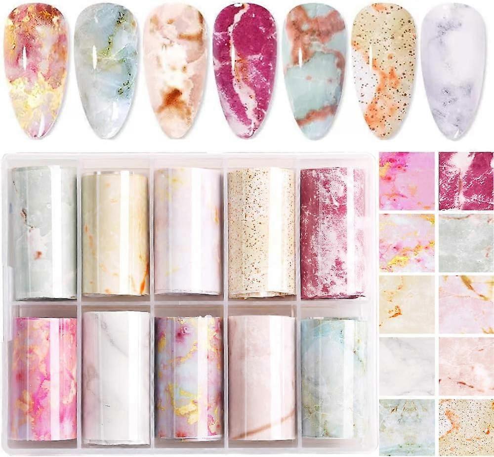 大理石のネイルホイル転写ステッカー、10ロール大理石の石のネイルホイルカラフルな咲くプリントネイルアートホイルラップデカール女性のためのDIYネイルデコレーションG