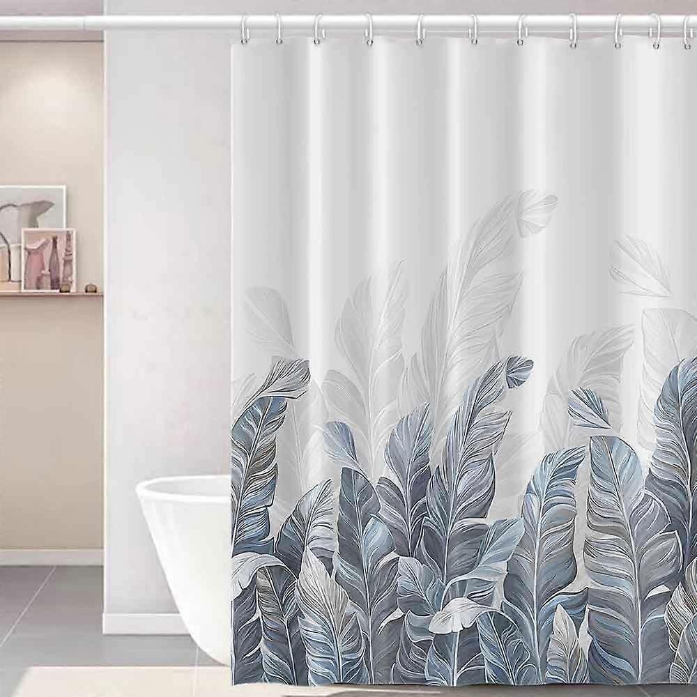 バスルーム用ホワイトシャワーカーテンブルーリーフファブリックRVシャワーカーテン防水72x84インチグレートロピカルパームリーフバスタブシャワーカーテンセットwi