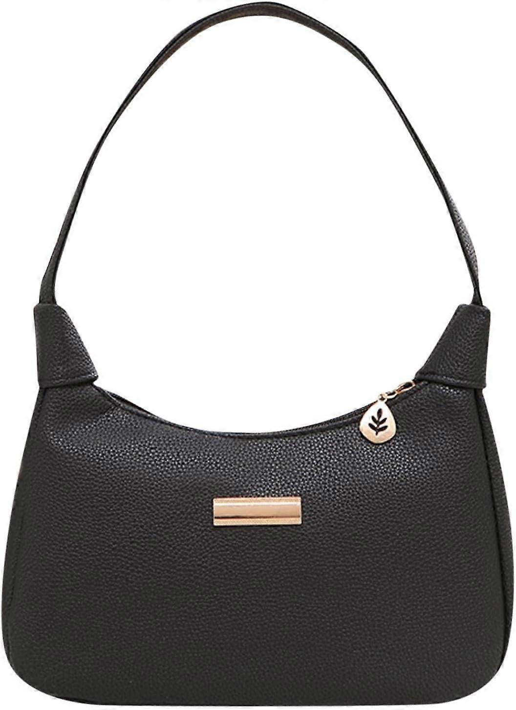 Women's Pebbled Leather Shoulder Bag, Vintage Solid - Black