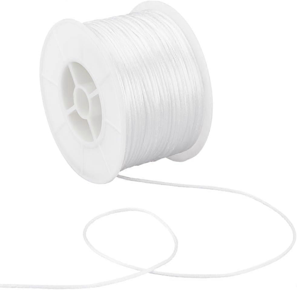 1mm 100Yards White Nylon Cord Satin String Rattail Macrame Trim Cord Chinese Knot Satin Rattail Silk Cord Silky Beading Thread Braided Nylon Satin Str