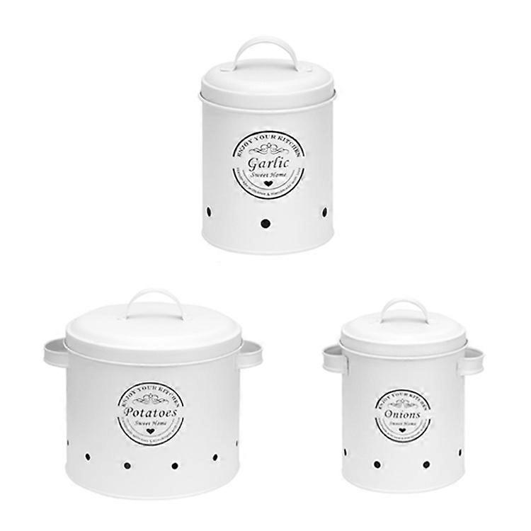 ニンニクバスケットメタルオニオンポットセット3ポテトポット。オニオンポット。ガーリックの瓶